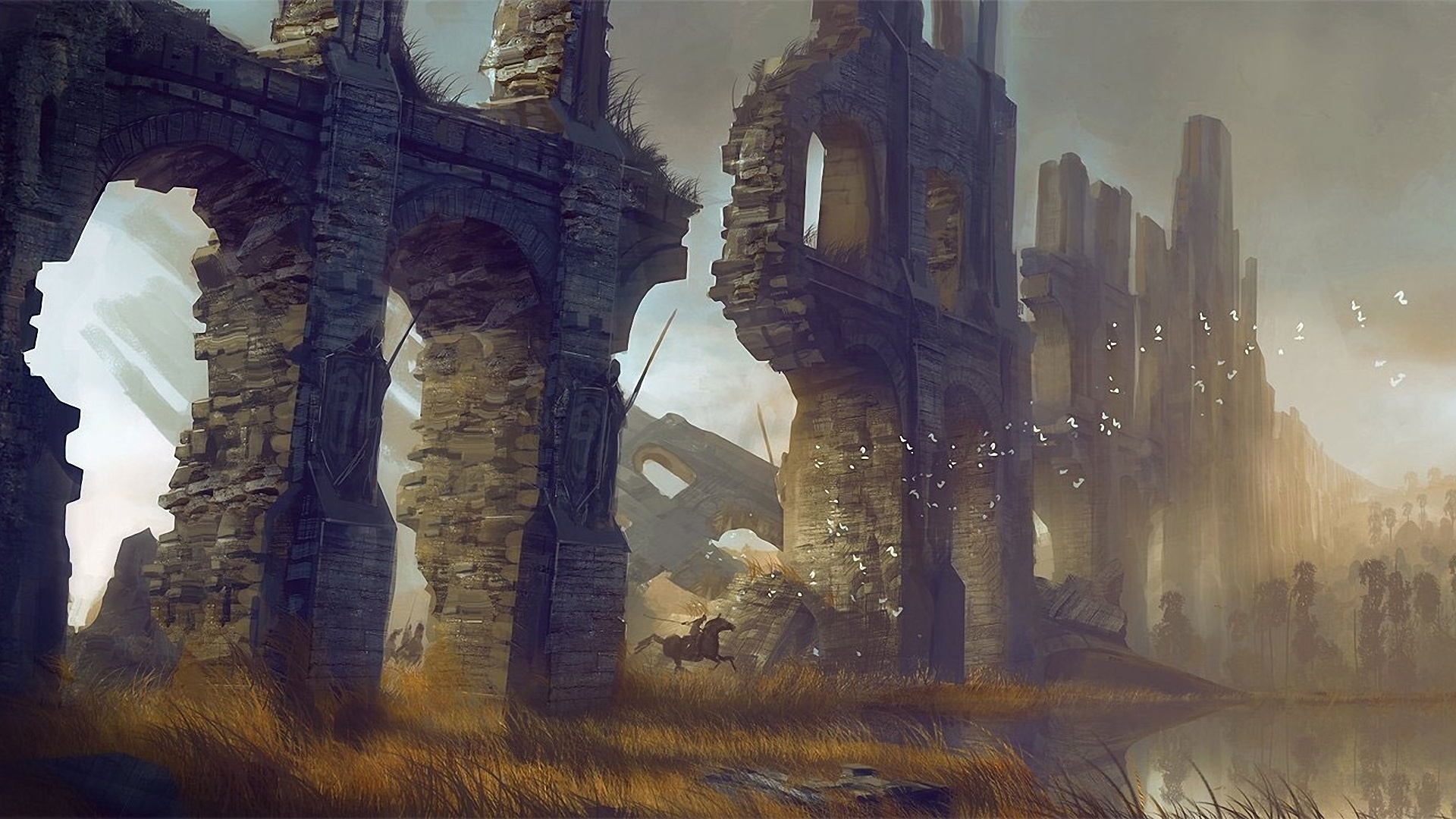 1920x1080 wall, ruins, riders Wallpaper, HD Fantasy 4K Wallpaper, Image and Background