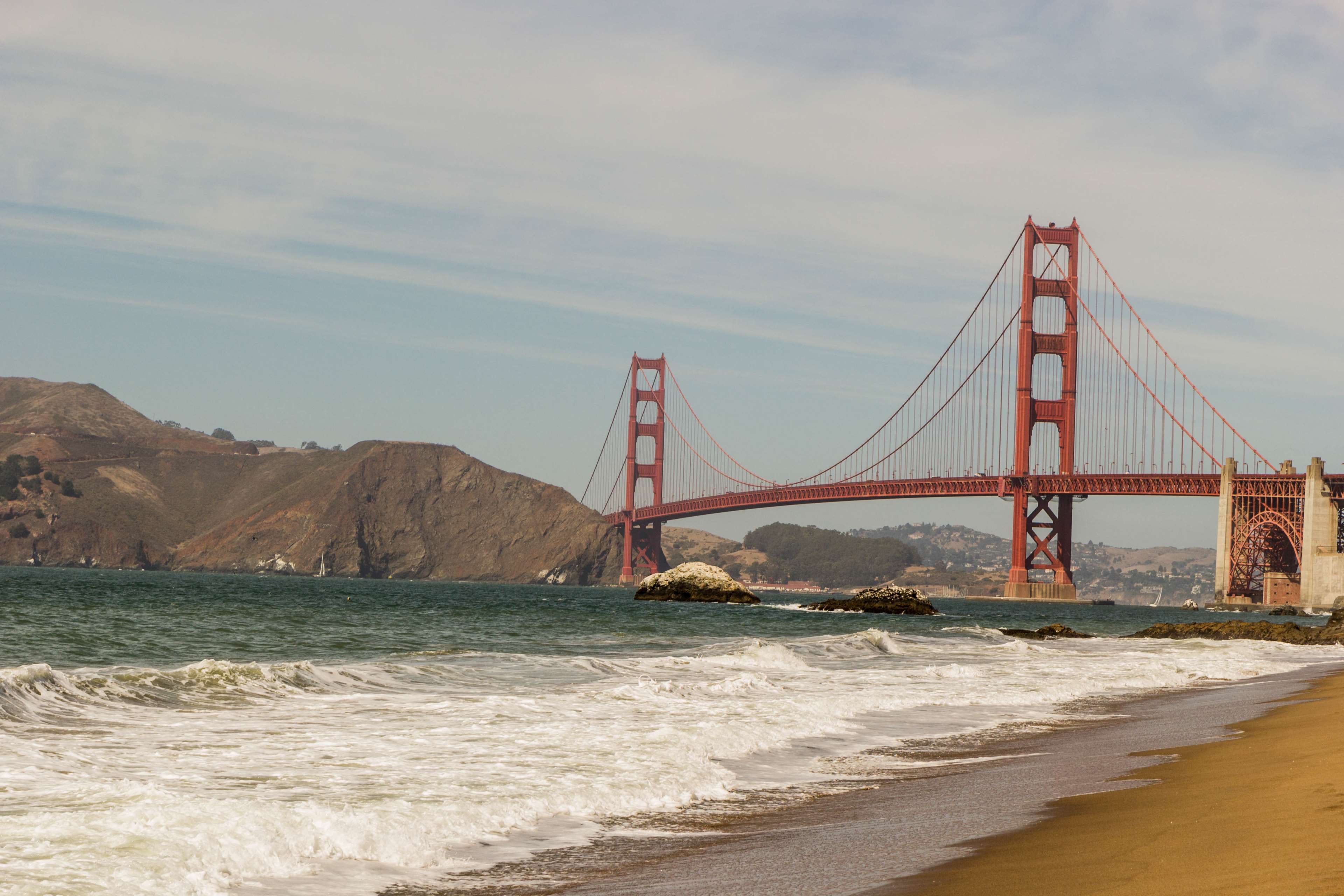 3840x2560 baker beach, beach, california, golden gate bridge, ocean, san