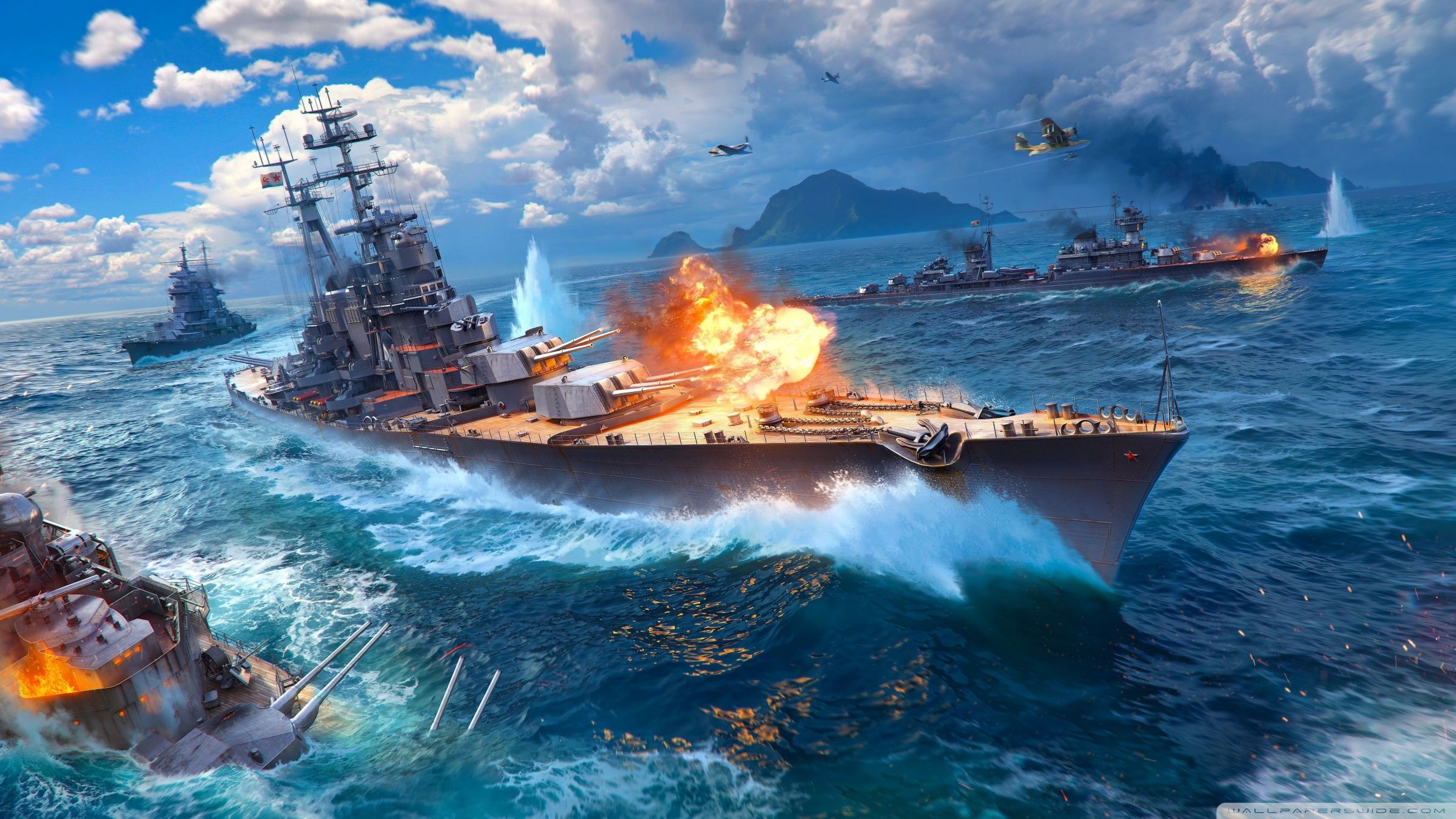 2400x1350 Military Ship Firing Up Artwork 4K UHD Wallpaper for UltraHD Desktop and TV : Widescreen and UltraWide Display : Dual Monitor