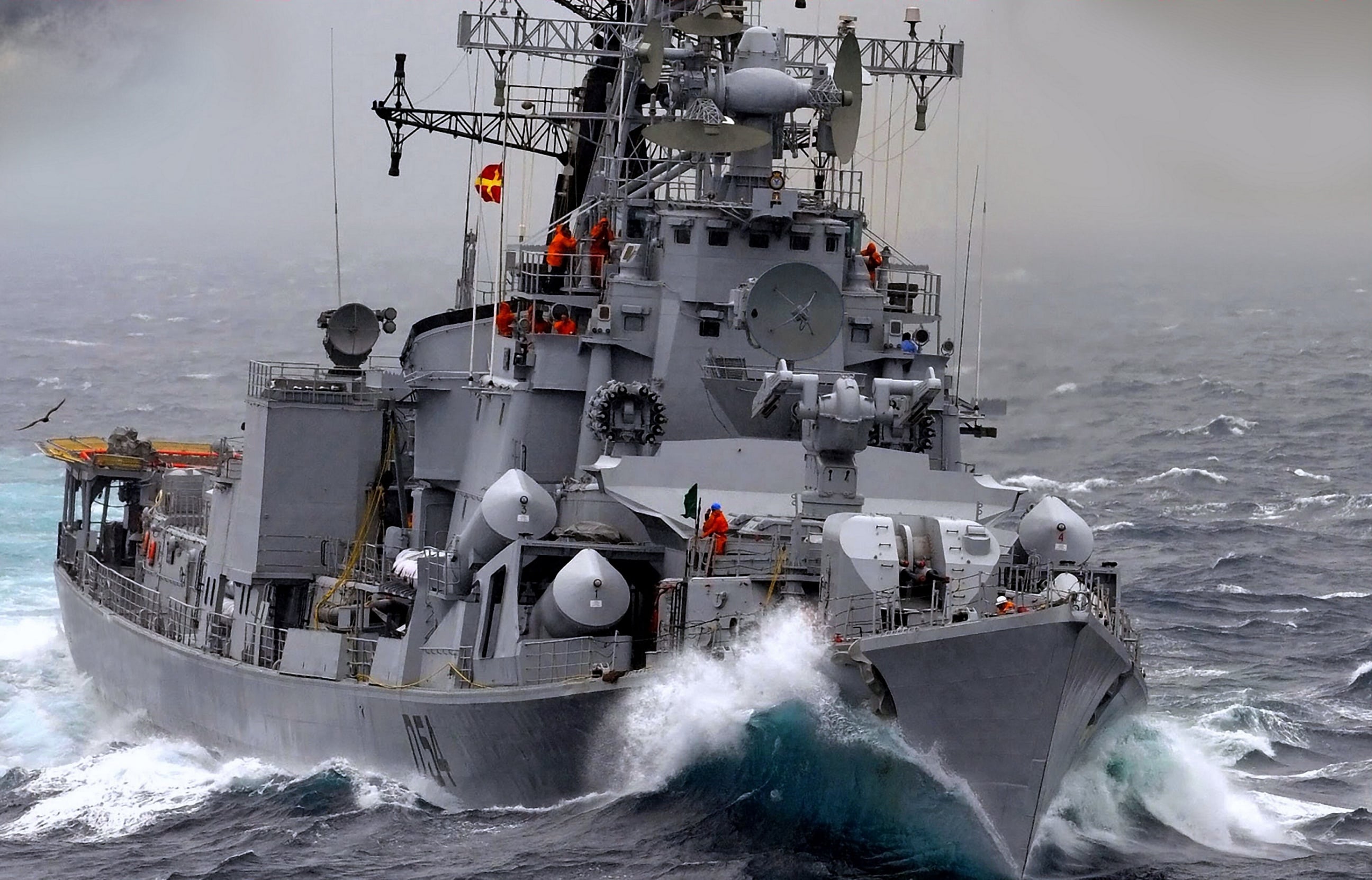 2592x1662 Wallpaper sea, wave, ship, destroyer, The Indian Navy, "Ranvir", the project 61МЭ for mobile and desktop, section оружие, resolution 2592x1662