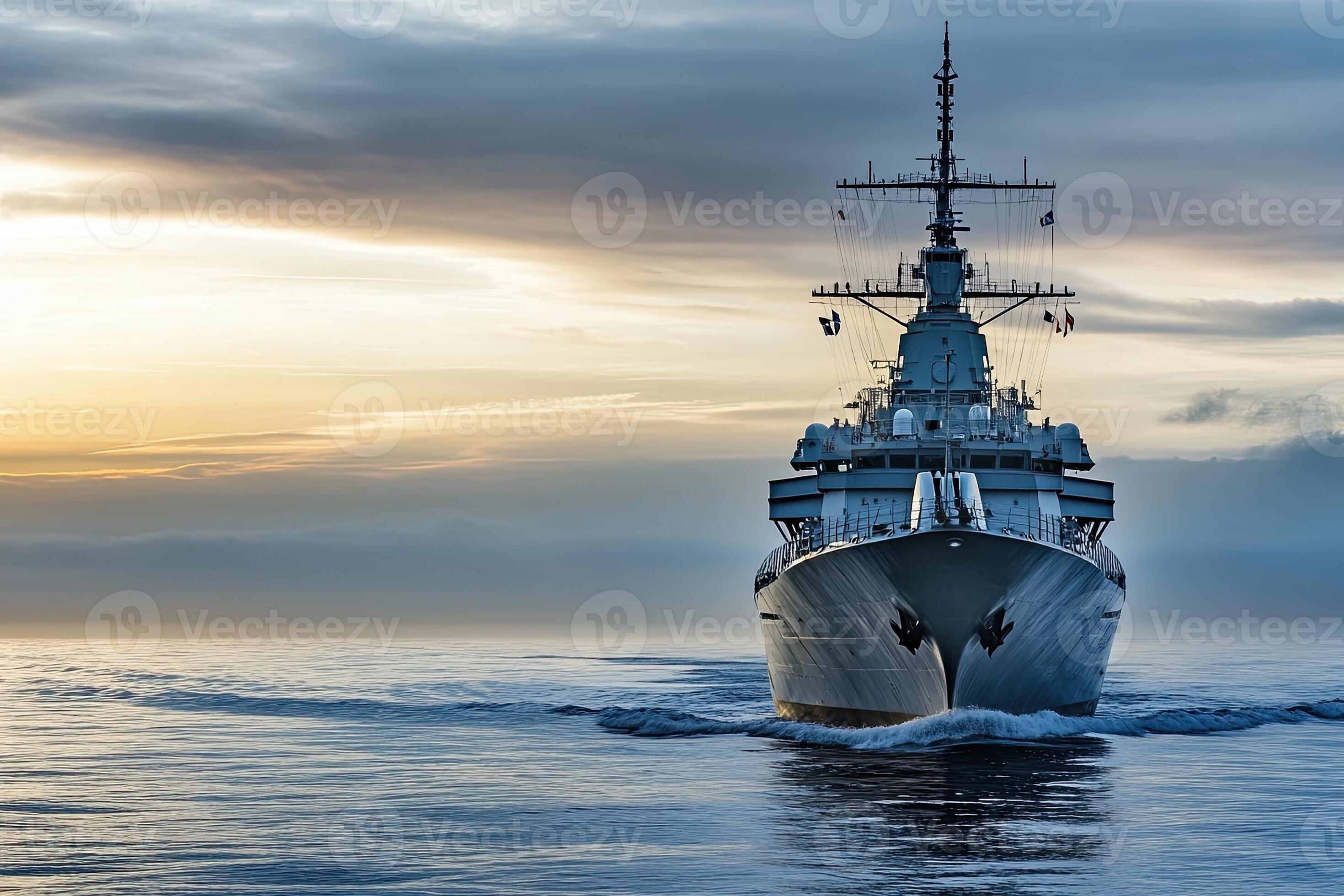 2940x1960 Naval ship sailing at sunrise in calm waters