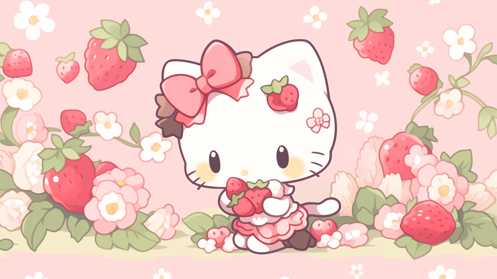 1920x1076 Hello Kitty Strawberry Theme HD Wallpaper