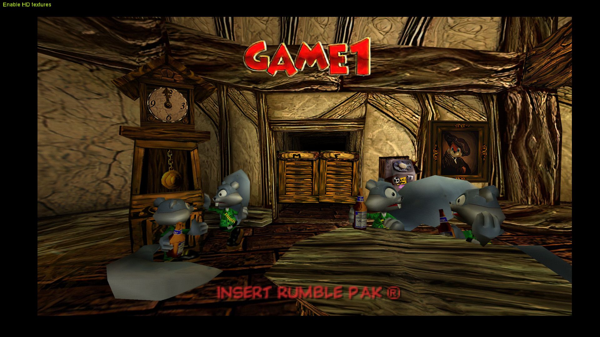 1920x1080 Conker's Bad Fur Day Textures versus AI Sharpened / Upscaled Textures