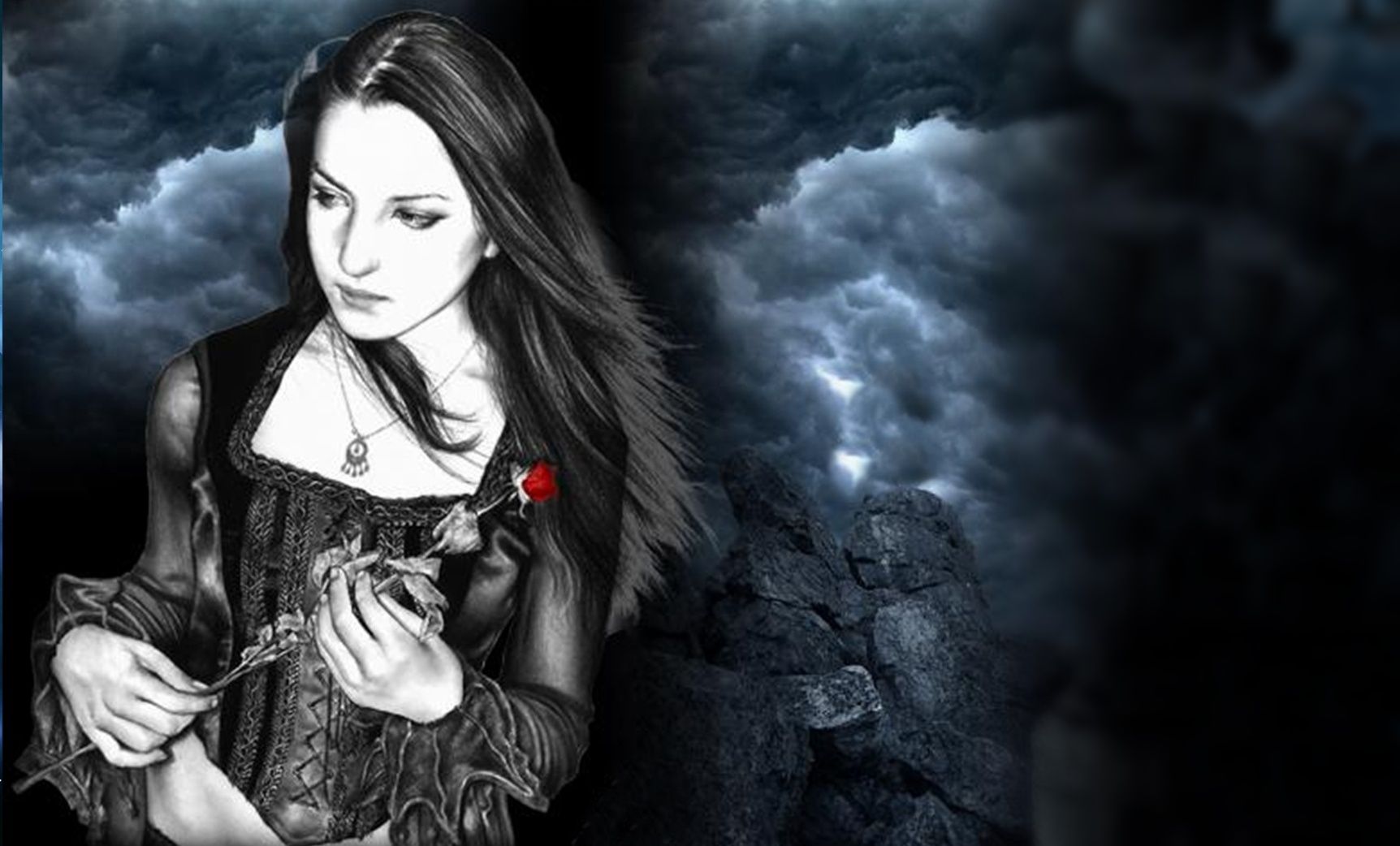 1724x1042 Gothic Elegance: HD Portrait of a Mysterious Woman