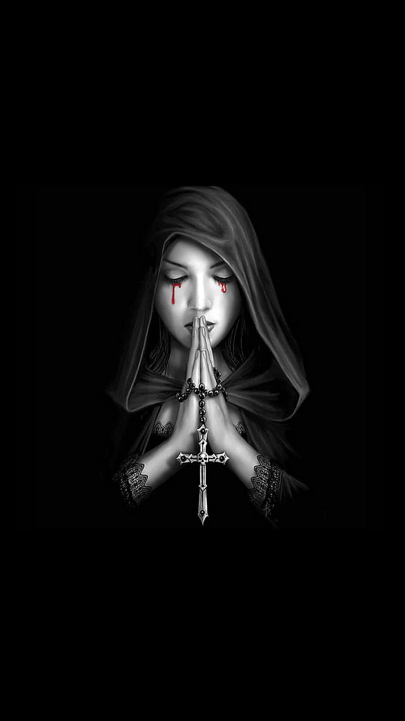 800x1422 GOTHIC GIRL, black, background, gothic, fantasy, vampire, cross, magic, witch, HD phone wallpaper