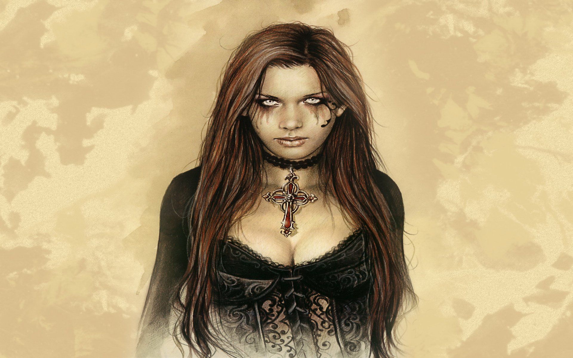 1920x1200 Gothic Elegance: Dark Woman HD Wallpaper by Victoria Francés