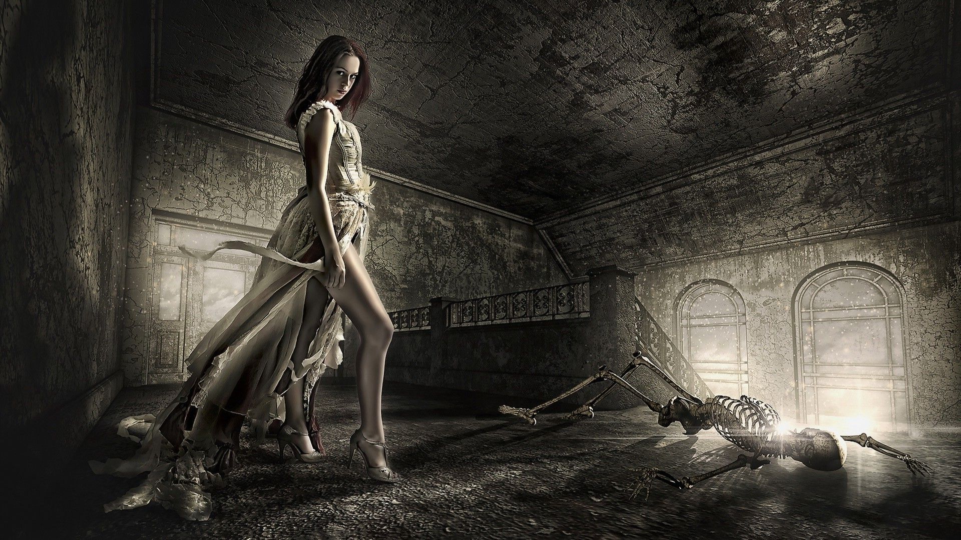 1920x1080 Gothic photo shoot of a girl in a historical costume
