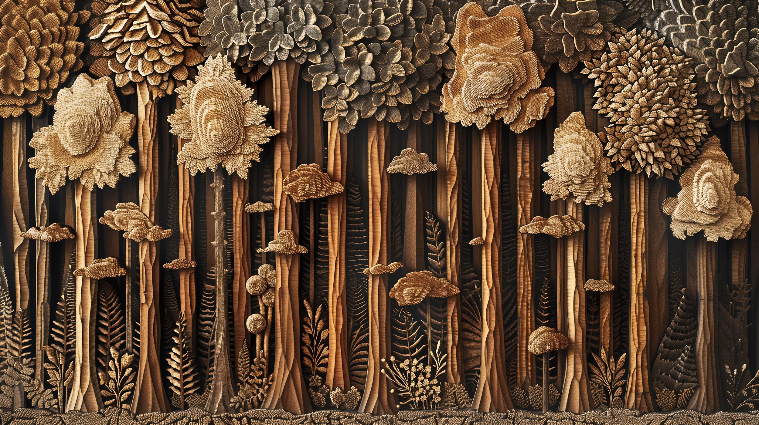 2500x1401 Wood Carving Style Forest Wall Mural and Stick Wooden Decor