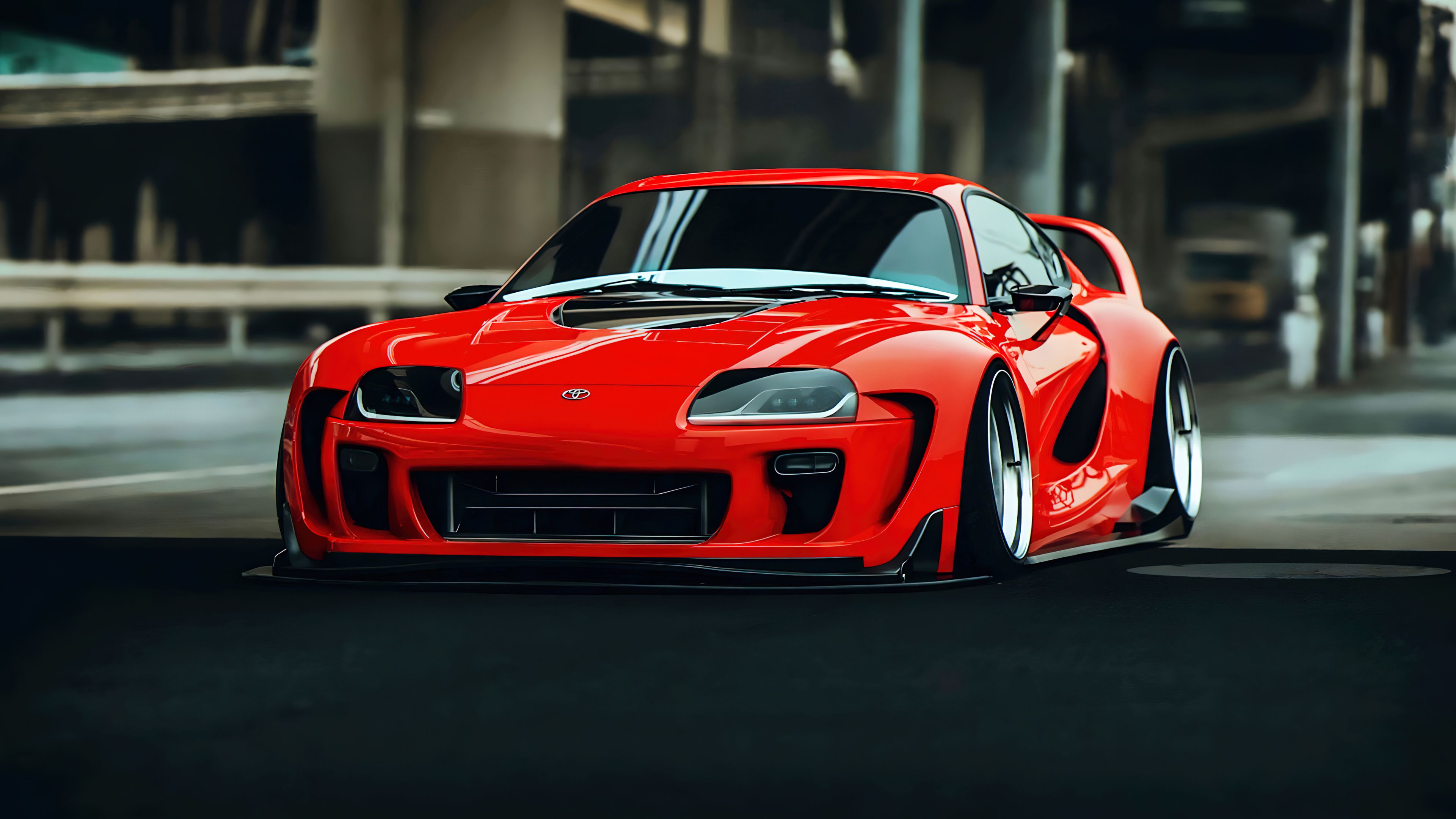 3840x2160 Toyota Supra Mk4 Wallpaper 4K, Widebody, AI art, Red cars