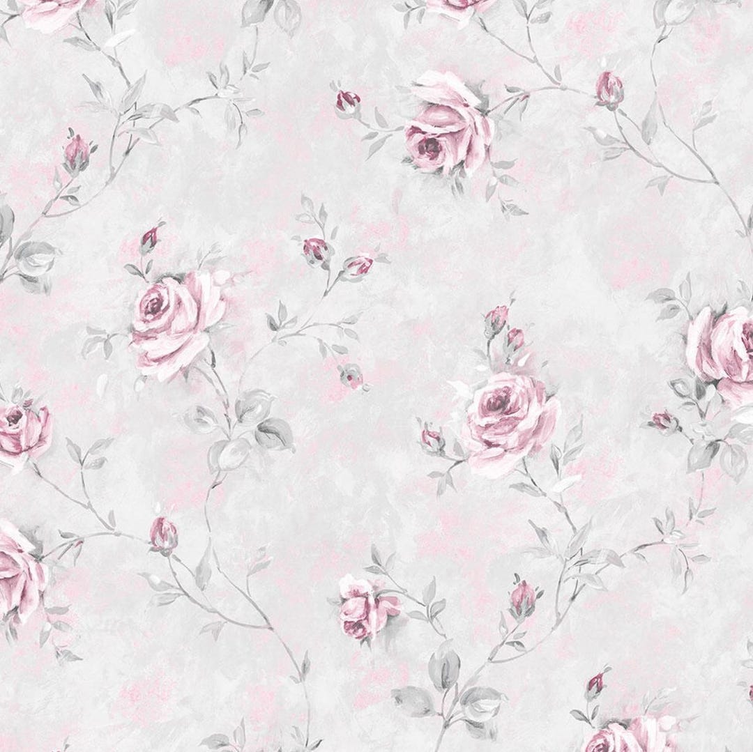 1080x1079 Soft Watercolor Floral Wallpaper, Romantic Rose Trail, Shabby Chic Trailing Flower Vine, Charming Cottage Decor the Yard Rg35738so
