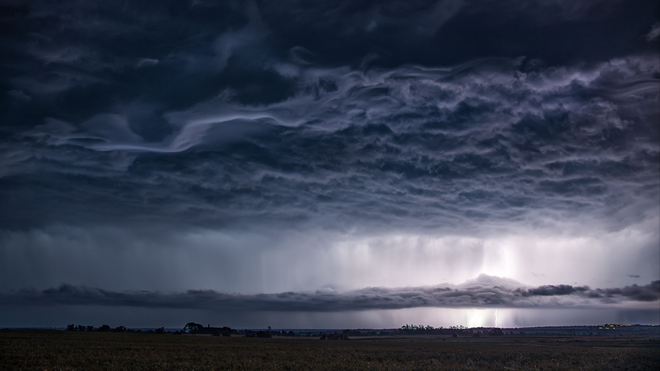 2560x1440 Download wallpaper 2560x1440 clouds, cloudy, horizon, field, overcast widescreen 16:9 HD background