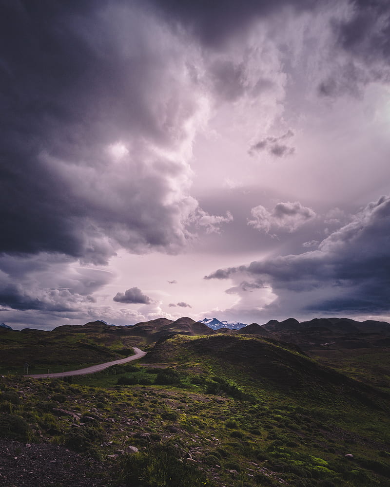 800x1000 Mountains, grass, clouds, overcast, twilight, cloudy, HD phone wallpaper