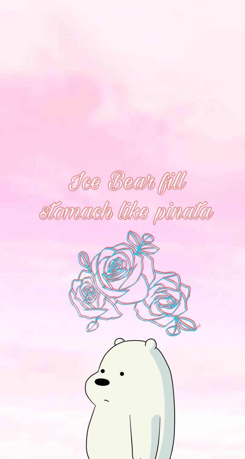 1024x1916 Download Ice Bear We Bare Bears Roses Pink Aesthetic Wallpaper