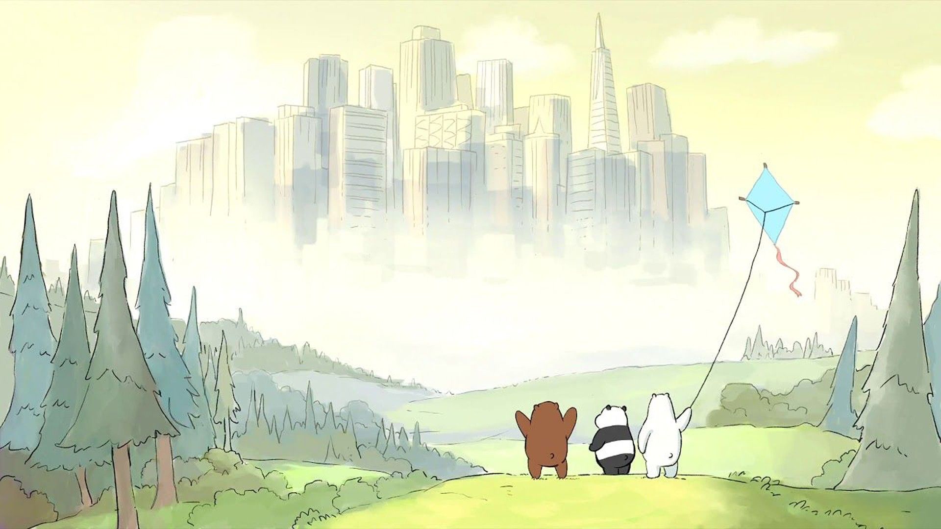 1920x1080 Ice Bear With Kite HD We Bare Bears Wallpaper