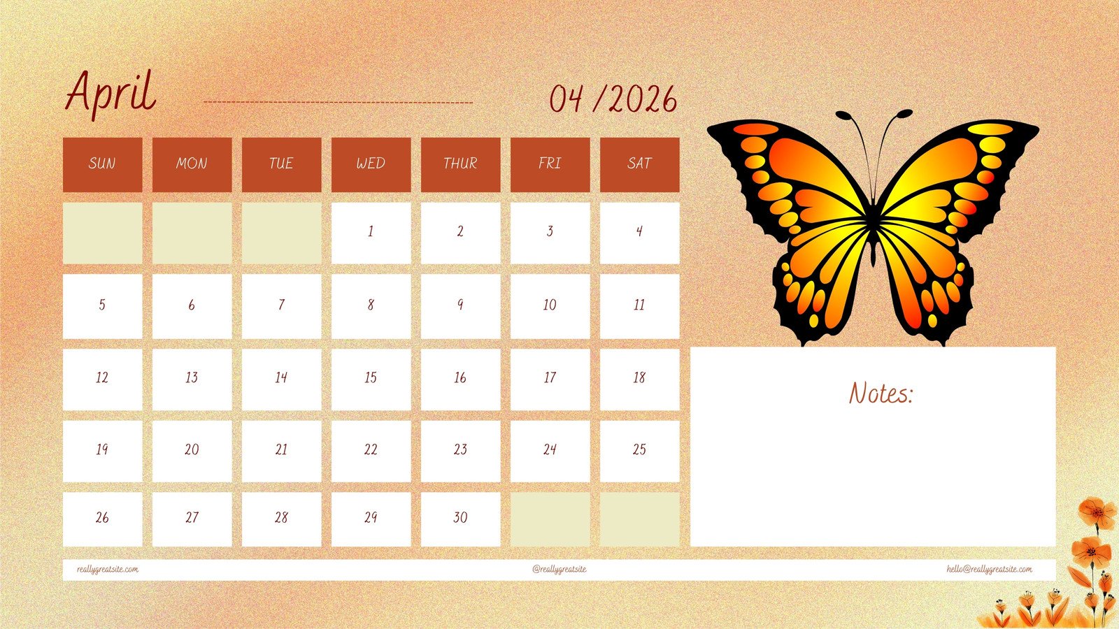 1600x900 Free and customizable April 2026 calendar templates