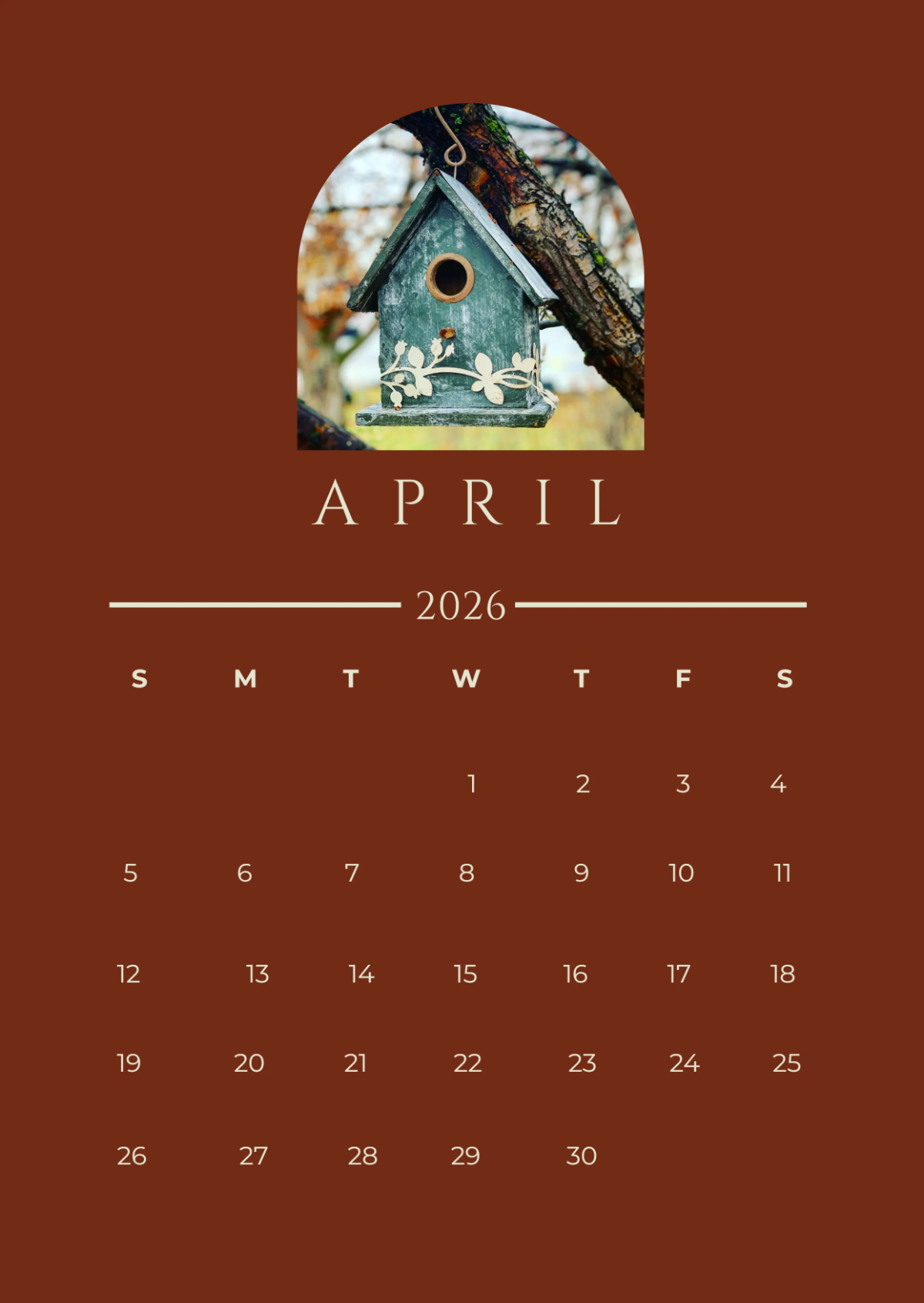 1200x1691 Free Rustic April 2026 Calendar Template to Edit Online