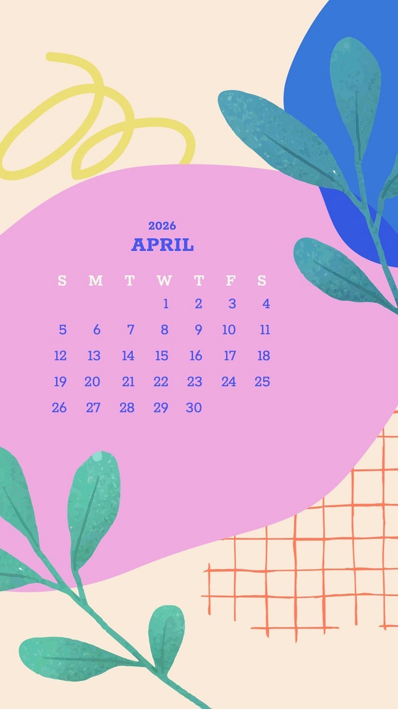 800x1422 Cute 2022 April calendar, printable