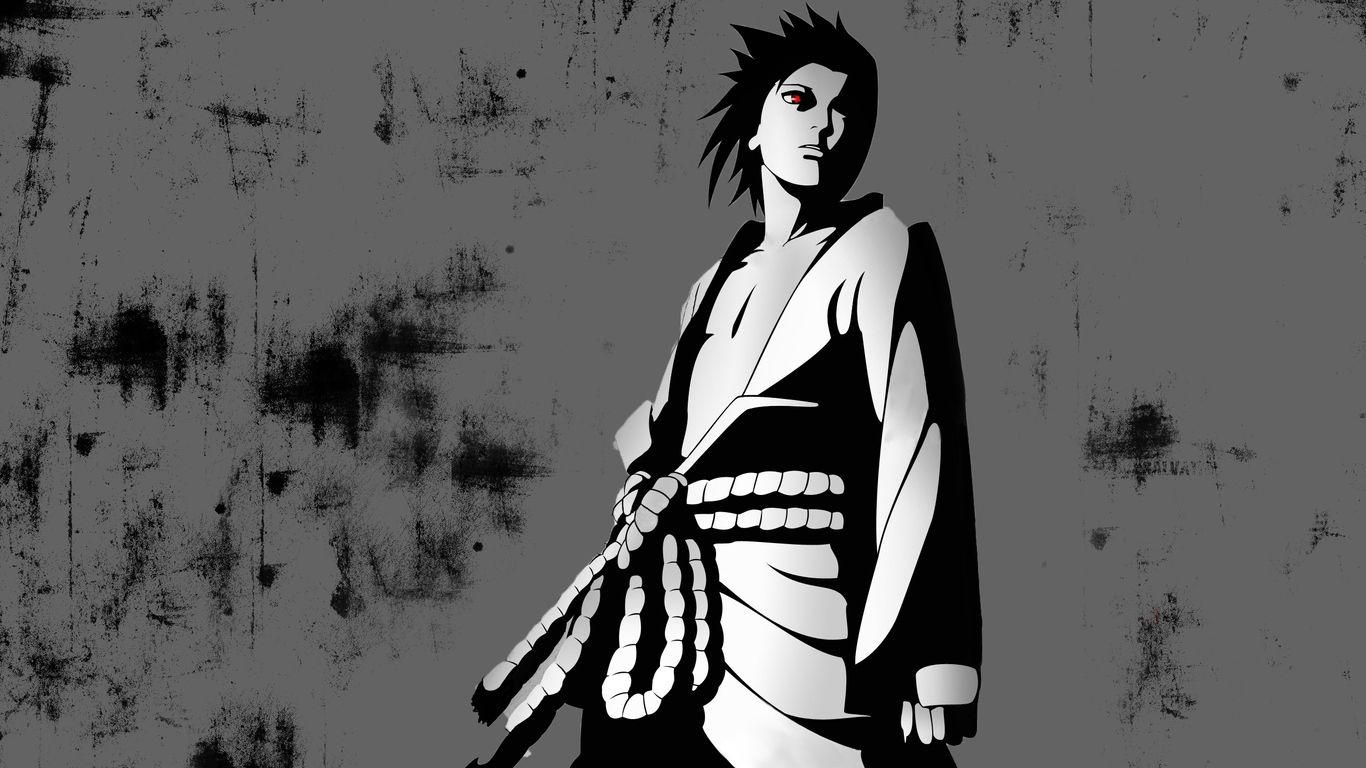 1366x768 Download Black and White Art Sasuke, Black, White, Art, Sasuke Wallpaper in 1366x768 Resolution