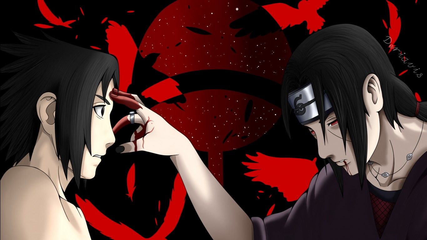 1366x768 Itachi Uchiha Sasuke Uchiha HD Naruto Wallpaper