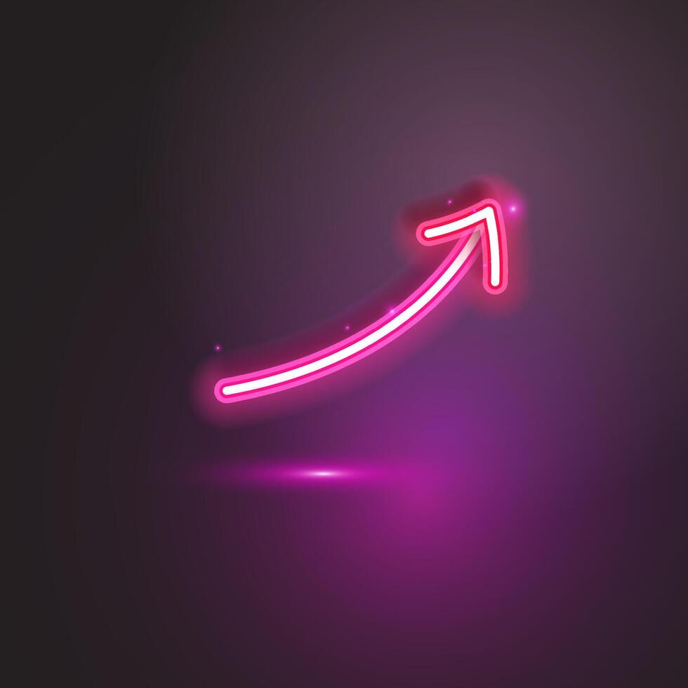 980x980 Pink arrow neon sign on dark background. Pink neon