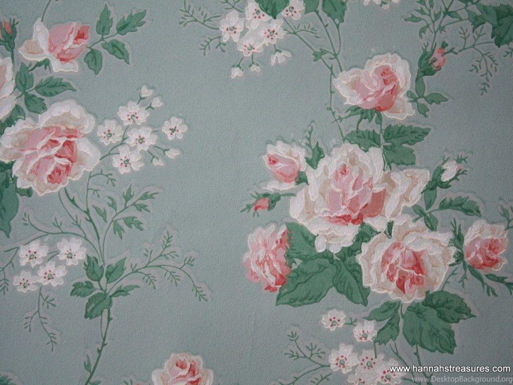 1024x768 1940's Vintage Wallpaper Beautiful Pink Roses By HannahsTreasures