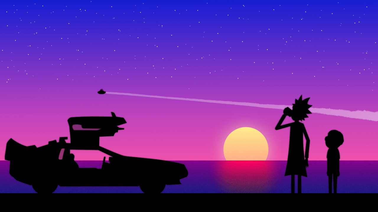 1280x720 Retro Vantage: “ Rick And Morty Vaporwave Currently My Workstation