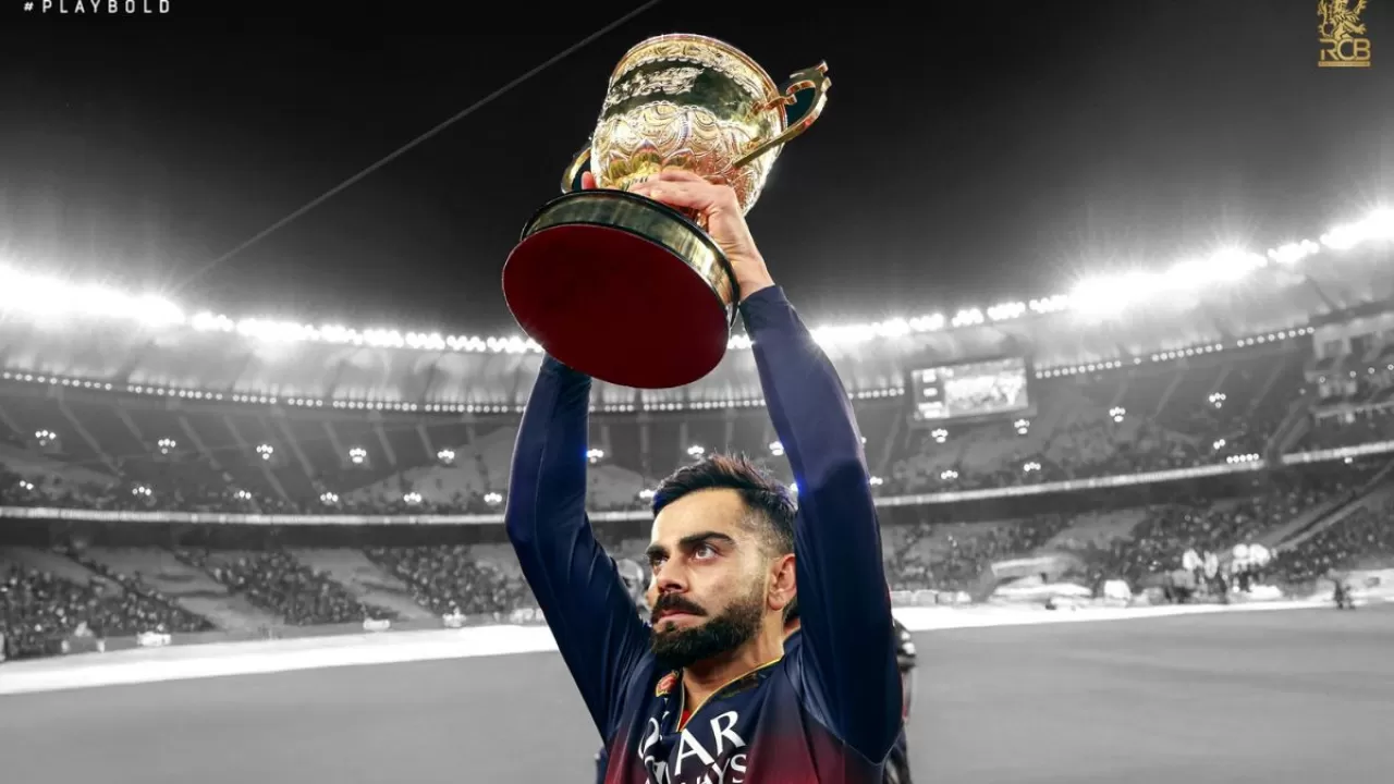 1280x720 Virat Kohli HD Wallpaper with IPL Trophy 2025