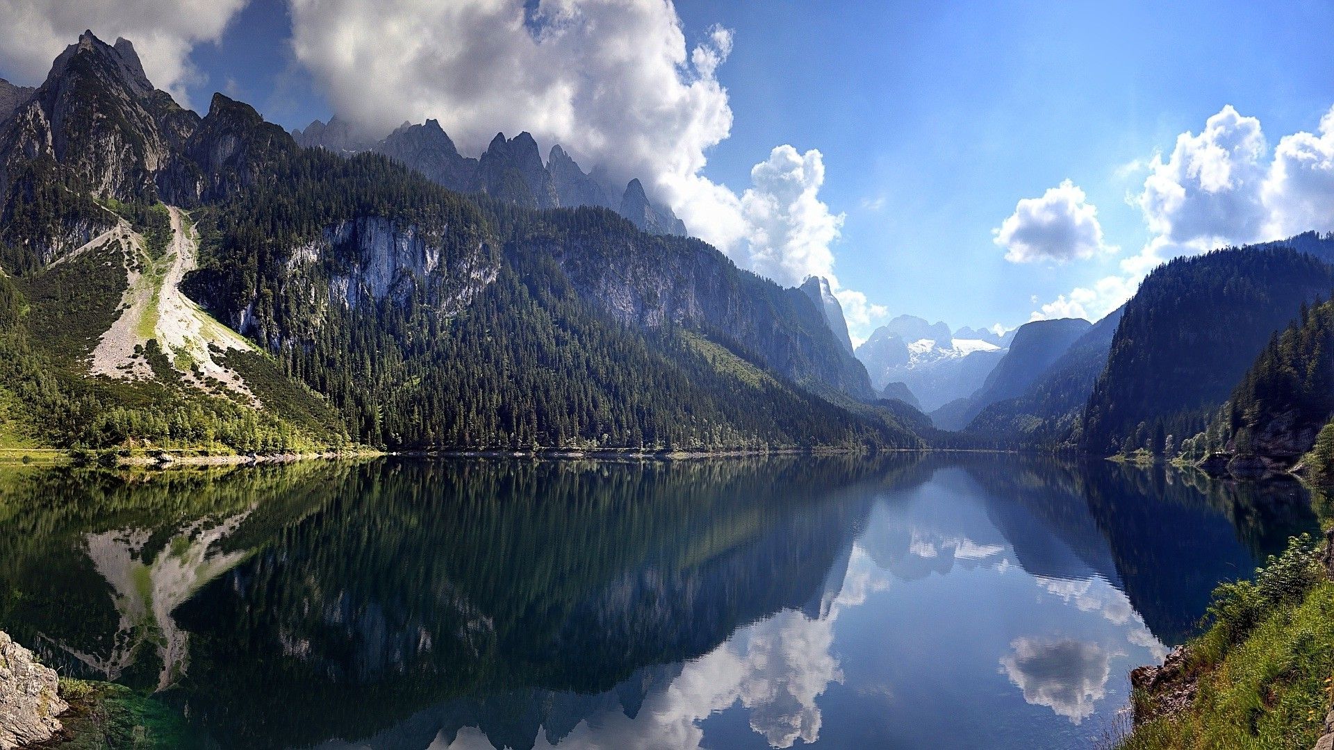 1920x1080 lake, Mountain, Forest, Austria, Reflection, Cliff, Clouds, Water, Summer, Nature, Landscape Wallpaper HD / Desktop and Mobile Background