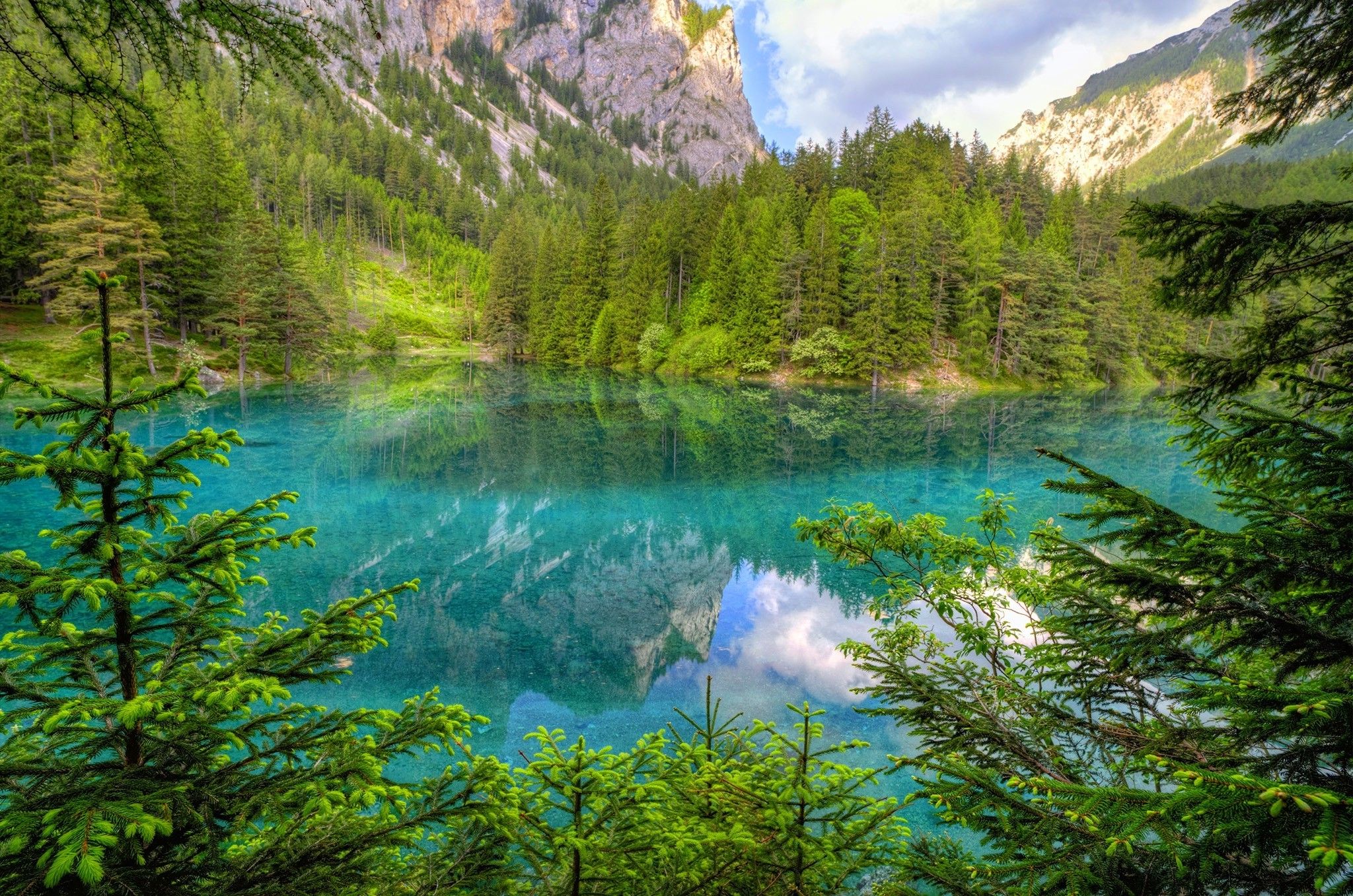 2048x1357 nature, Landscape, Green, Lake, Mountain, Forest, Turquoise, Water, Reflection, Summer, Austria, Trees Wallpaper HD / Desktop and Mobile Background