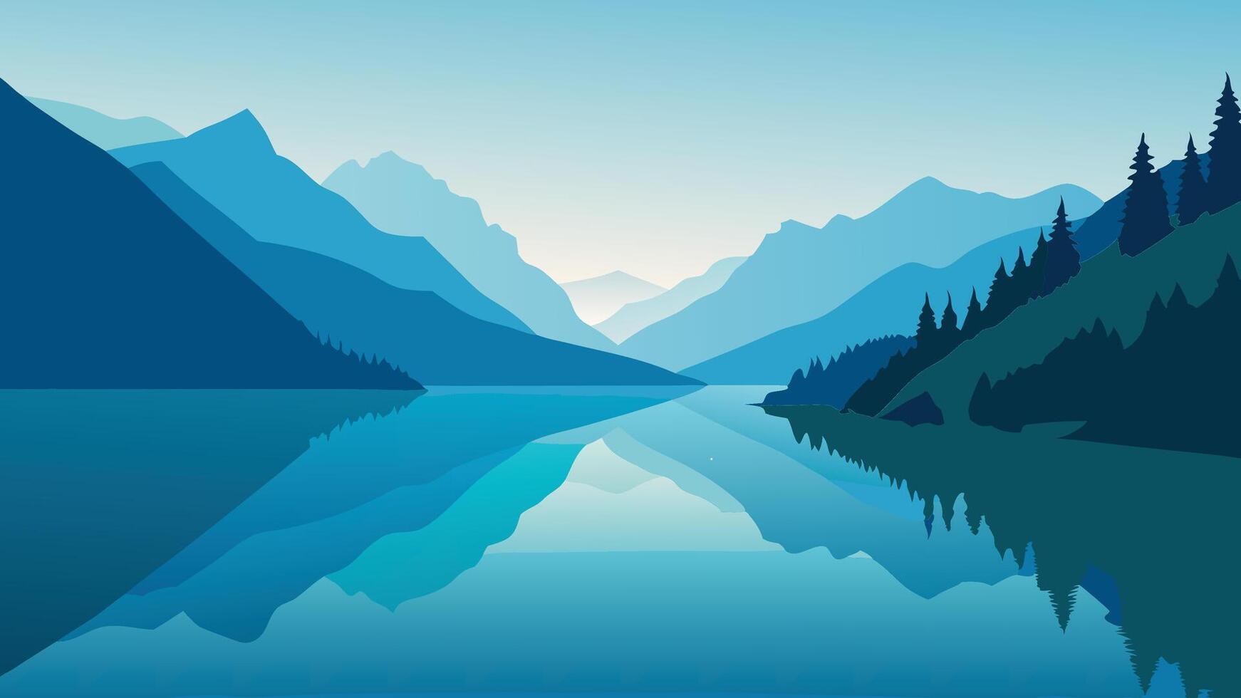 1742x980 Beautiful Summer Morning On The Hintersee Lake. Colorful Outdoor Scene In The Austrian Alps, Salzburg Umgebung District, Austria, Europe, Flat Illustration