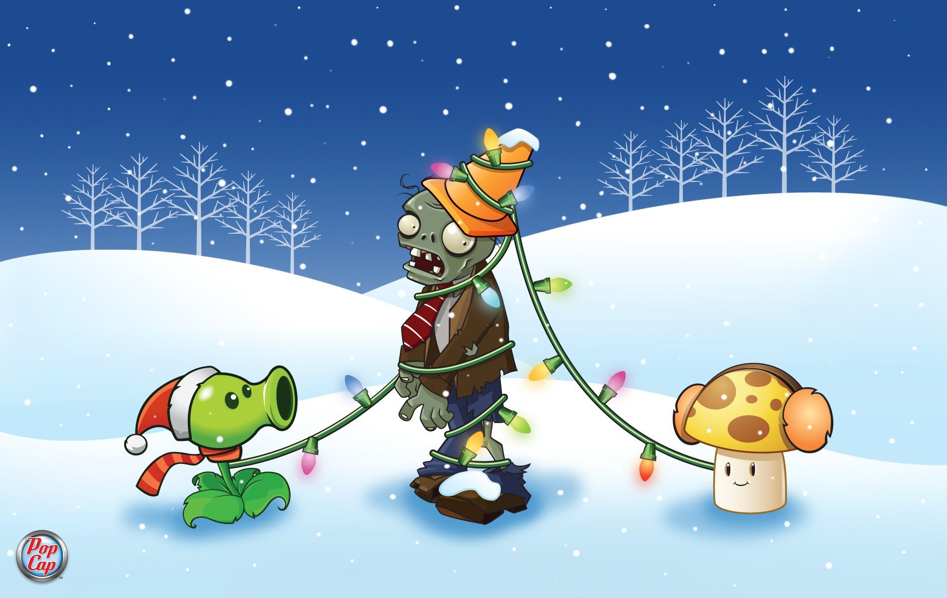 1900x1200 Plants vs. Zombies Holiday HD Wallpaper: Festive Battle in Winter Wonderland