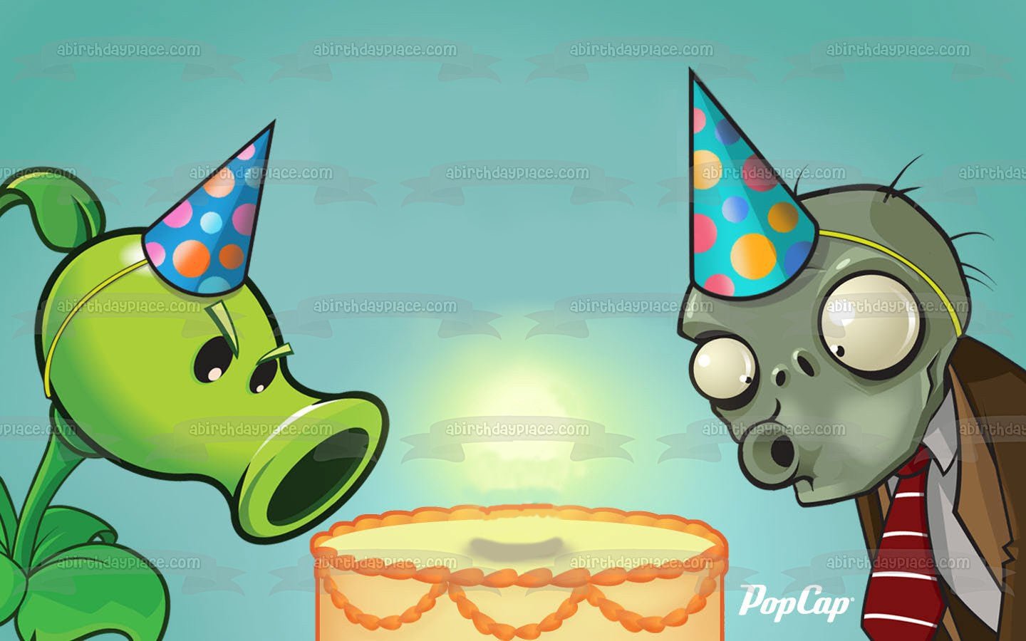 1440x900 Plants Vs Zombies Peashooter Zombie Happy Birthday Party Hats Cake Edible Cake Topper Image ABPID22369