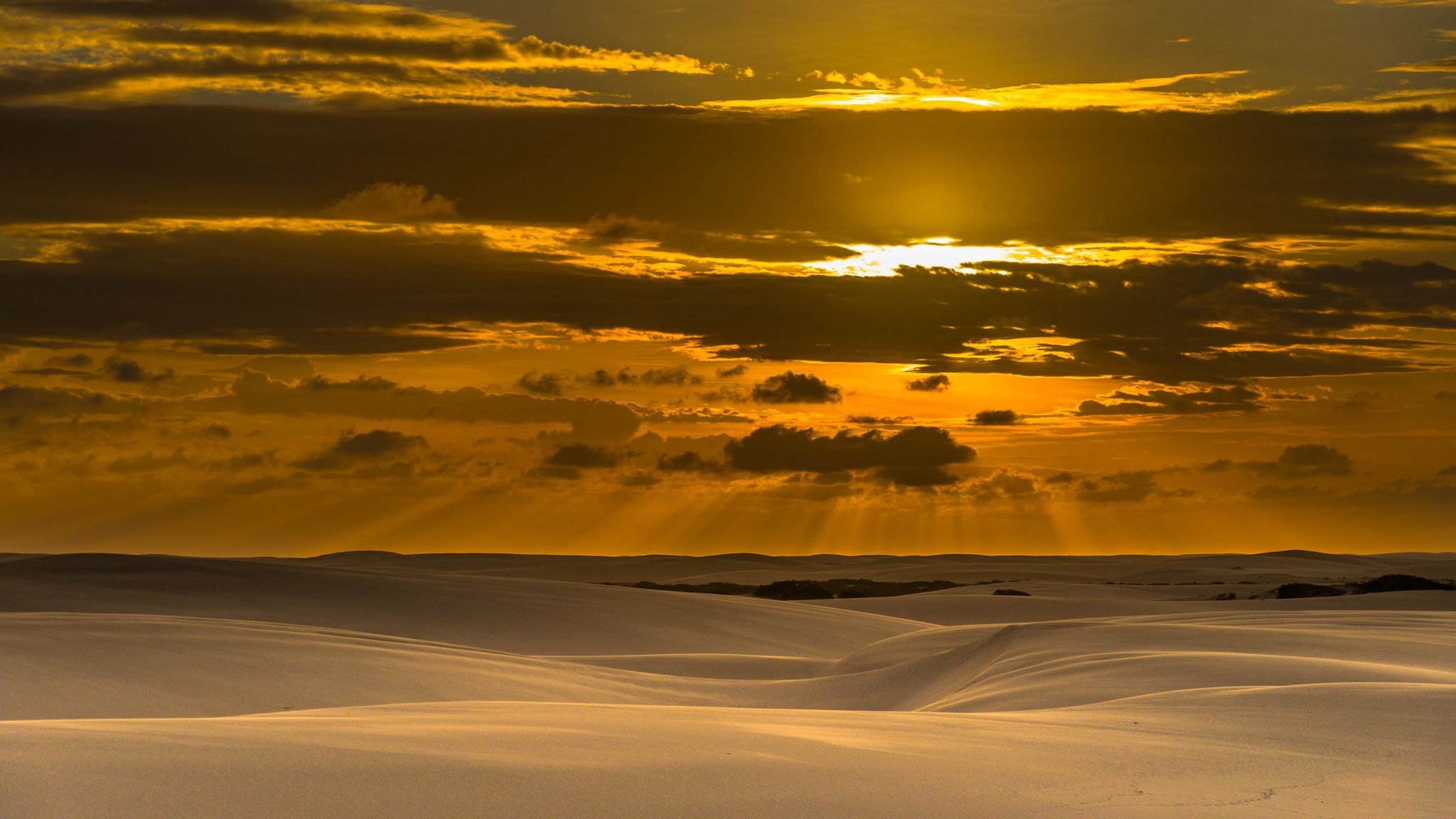 2048x1152 Wallpaper Brasil, Maranhão, Sunset at Lençóis Maranhenses for mobile and desktop, section пейзажи, resolution 2048x1152