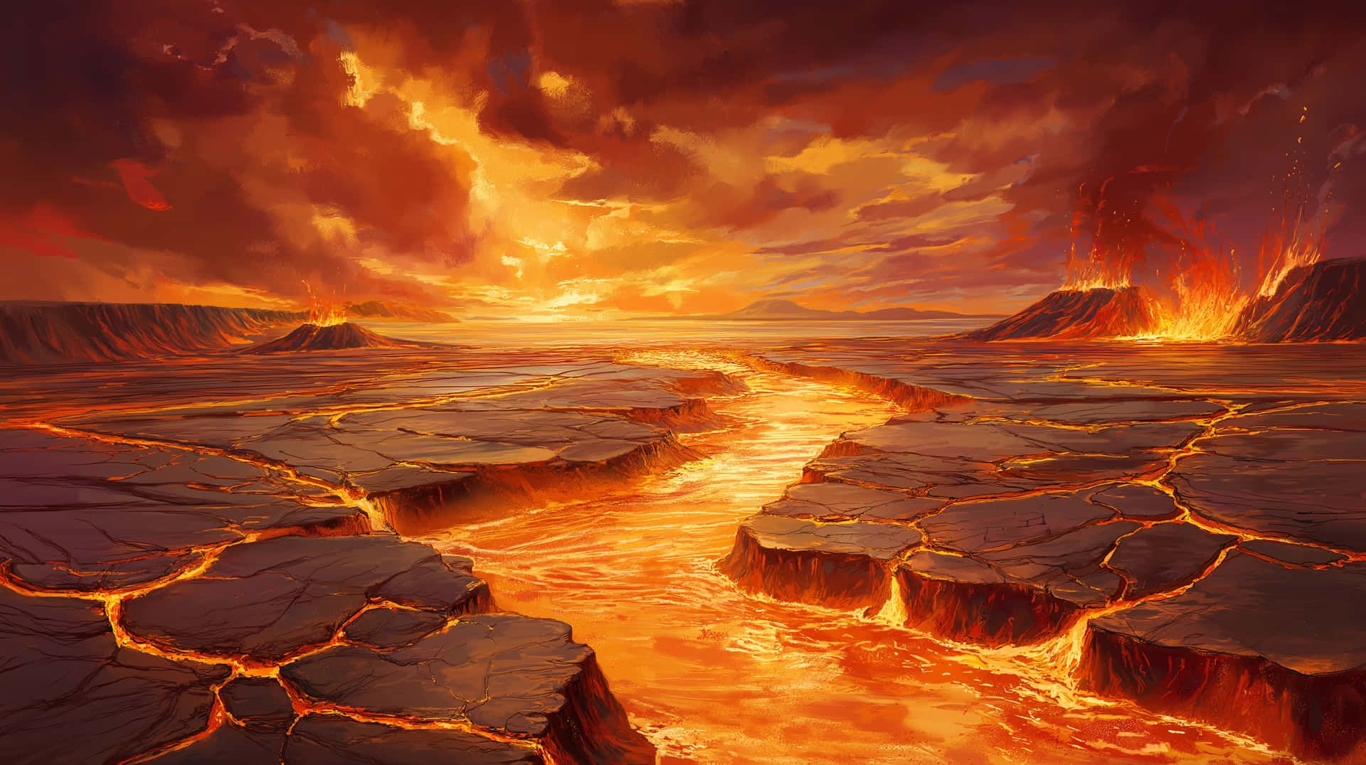 1920x1076 Download Dramatic Volcanic Eruption With Flowing Lava Landscape Wallpaper