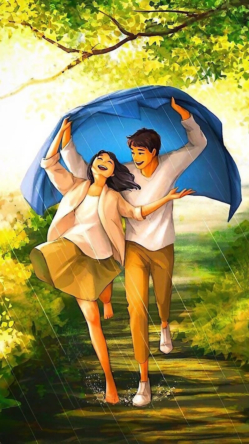 800x1423 Boy And Girl Love, Couple Running In The Rain, love, caring, HD phone wallpaper