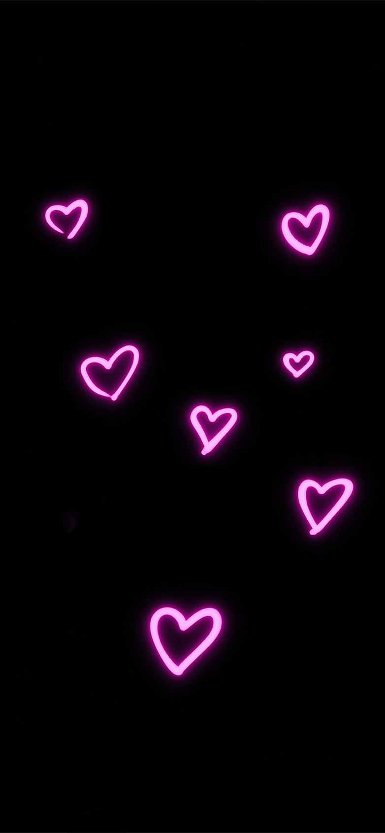 782x1692 Pink Neon Hearts Black Aesthetic Wallpaper