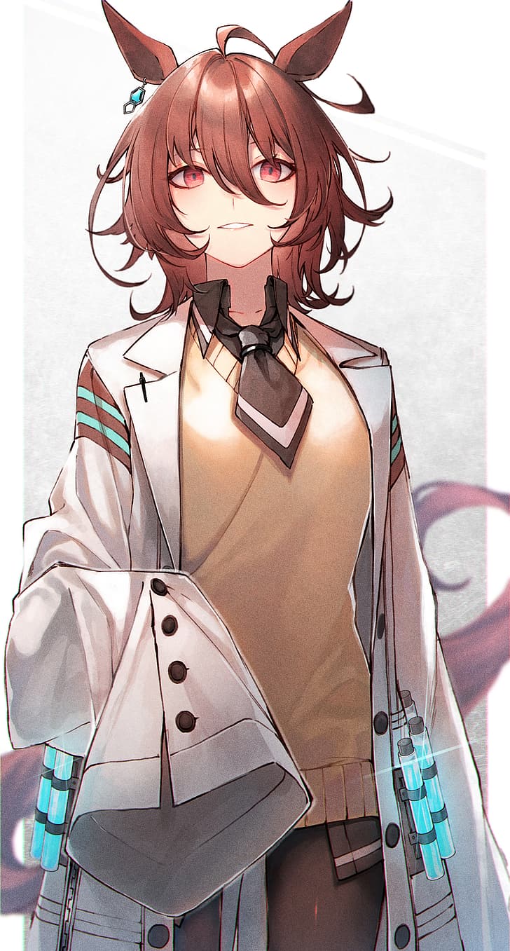 728x1357 HD wallpaper: Uma Musume Pretty Derby, messy hair, pantyhose, thighs, lab coats