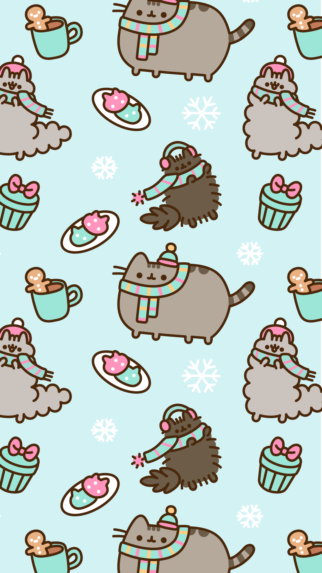 1080x1920 Wallpaper Pusheen, Cat, Winter, Cartoon, Facial Expression, Background Free Image