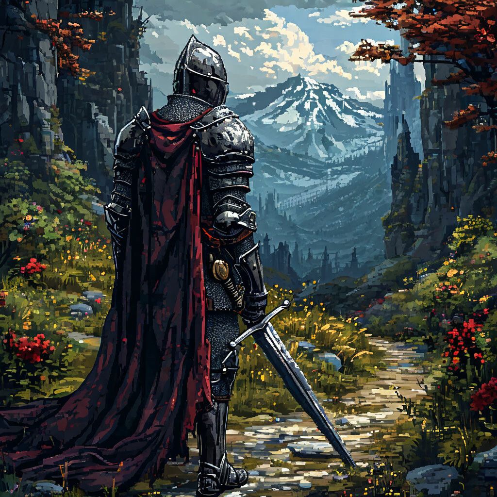 1024x1024 Pixel art with knight wallpaper in the style of dark fantasy dark fantasy