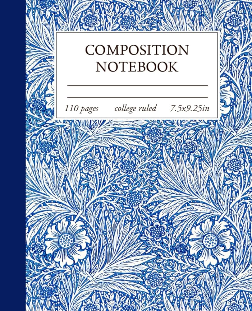 811x1000 Composition Notebook College Ruled: Vintage William Morris Blue Wallpaper Aesthetic Journal for School, College, Office, Work: Moncrieff Vintage: Books