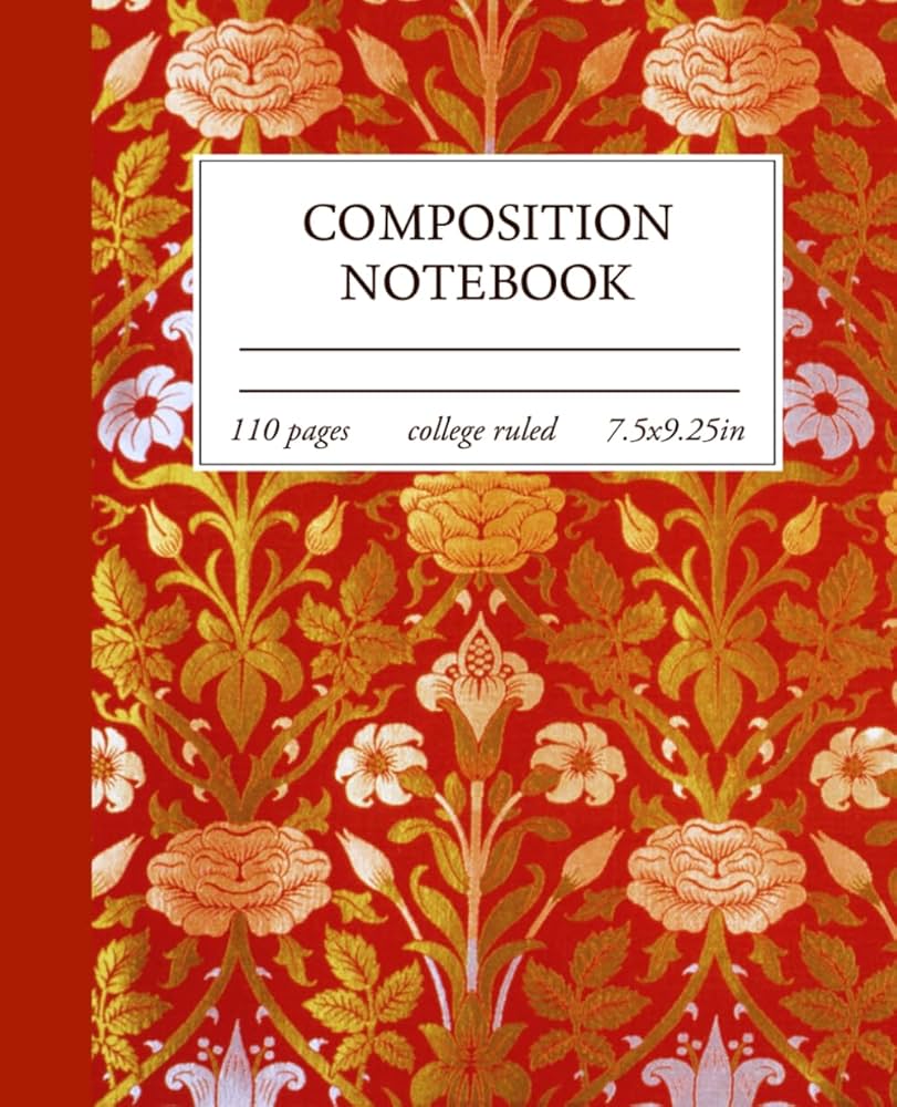 811x1000 Composition Notebook College Ruled: Vintage William Morris Red and Gold Wallpaper Aesthetic Journal for School, College, University, Work: Moncrieff Vintage: Books