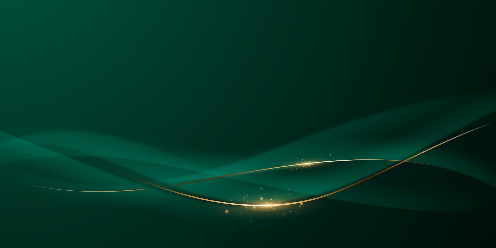 1920x960 Green abstract background with gold lines