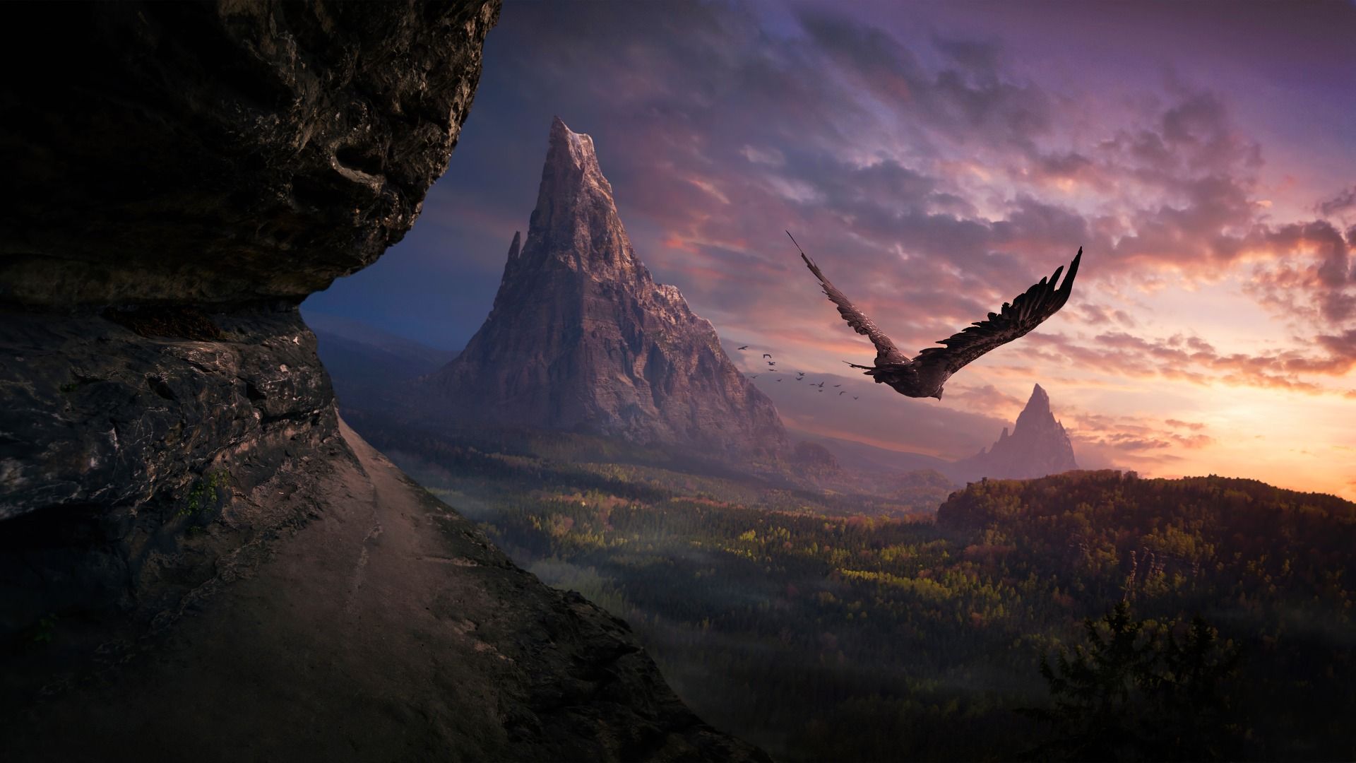 1920x1080 Soaring Eagle in Nature Mountain Scenery Wallpaper [1920×1080]