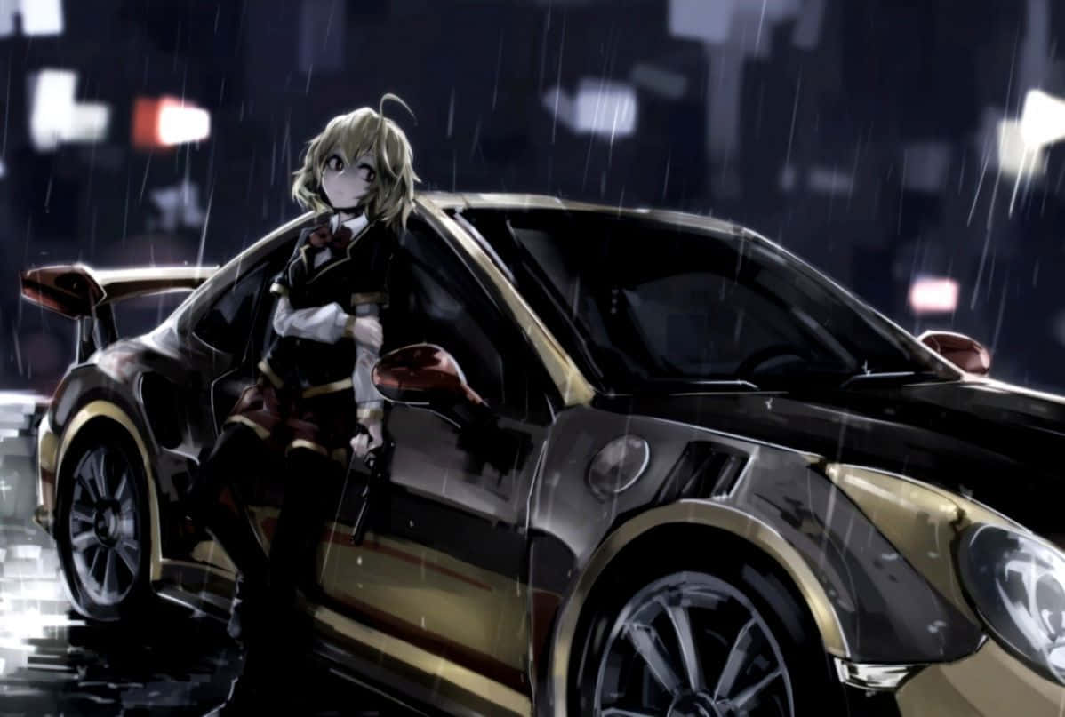 1198x807 Download A Girl Is Standing Next To A Car In The Rain Wallpaper