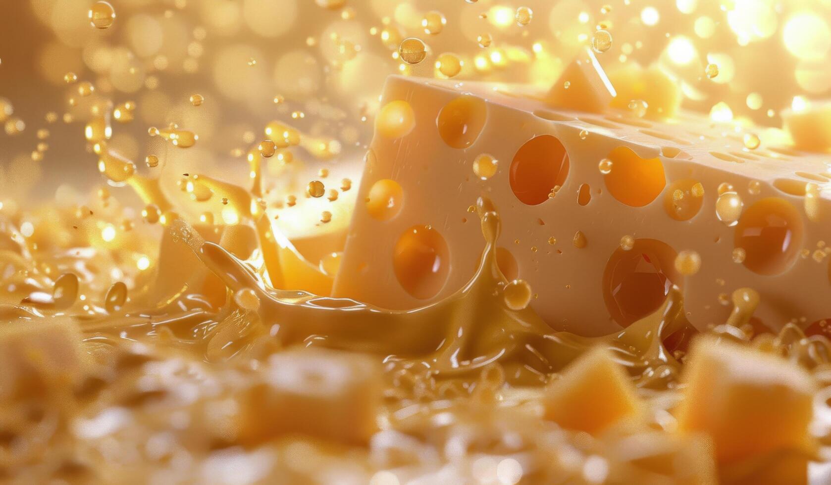 1678x980 Closeup of Two Cubes of Swiss Cheese With Bokeh Background