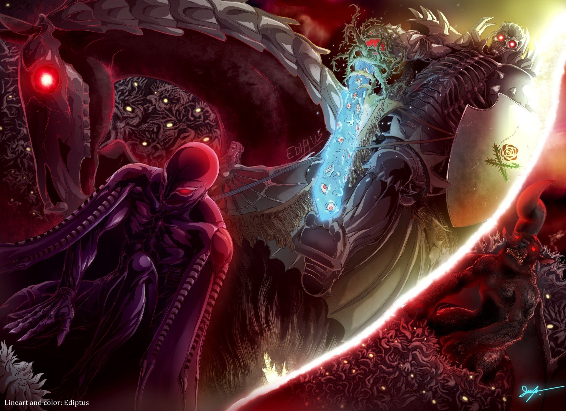 1920x1394 Berserk HD Wallpaper: Femto vs. Skull Knight Epic Anime Clash by Julio César García Leyva