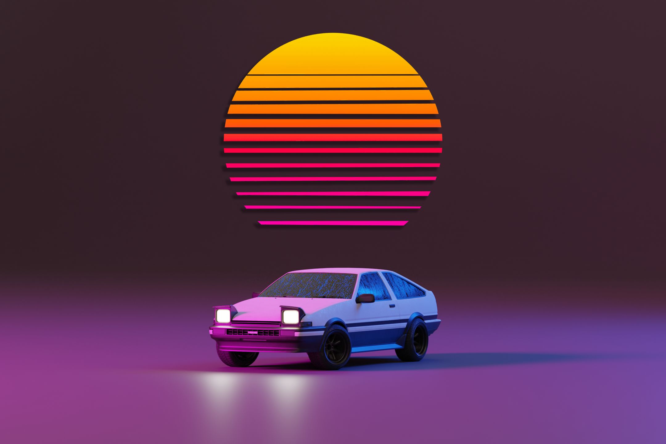 2160x1440 Desktop wallpaper: Initial D, Anime, Sunset, Vaporwave, Car 4K free download for PC. 1430460