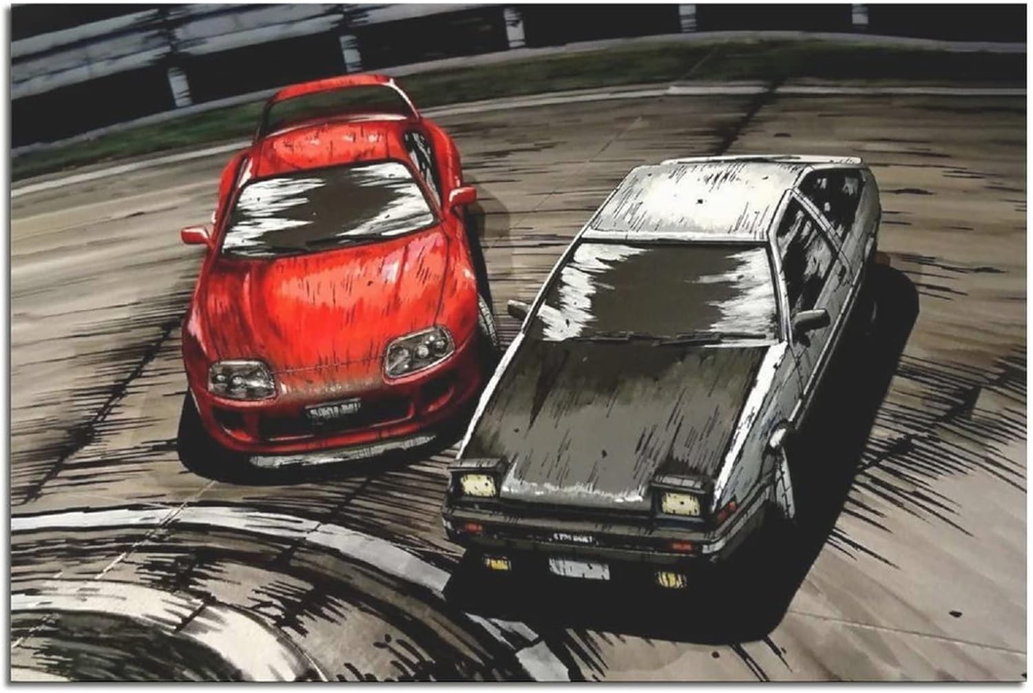1500x1006 Initial D Red Civic and AE86 Drift Car Canvas Art Colombia