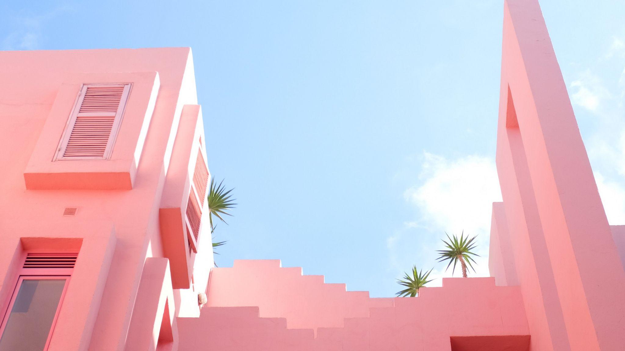 2048x1152 Download wallpaper 2048x1152 facade, pastel, summer, sky, gentle