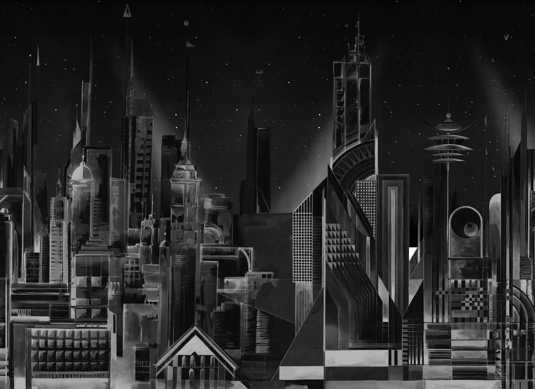 1101x801 Sci Fi Town, Black